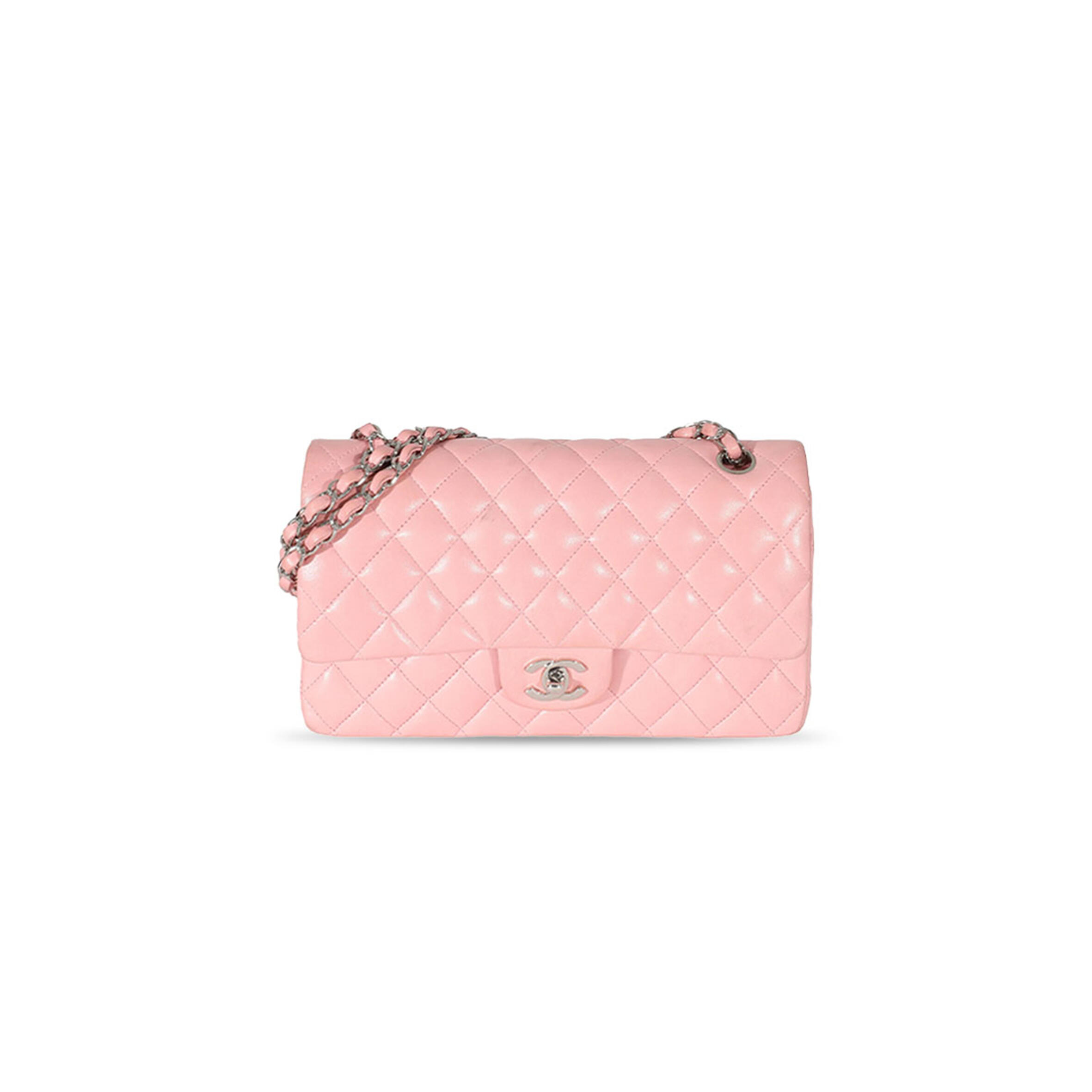 Ch**el pink lambskin medium classic double flap bag (25*16*7cm)